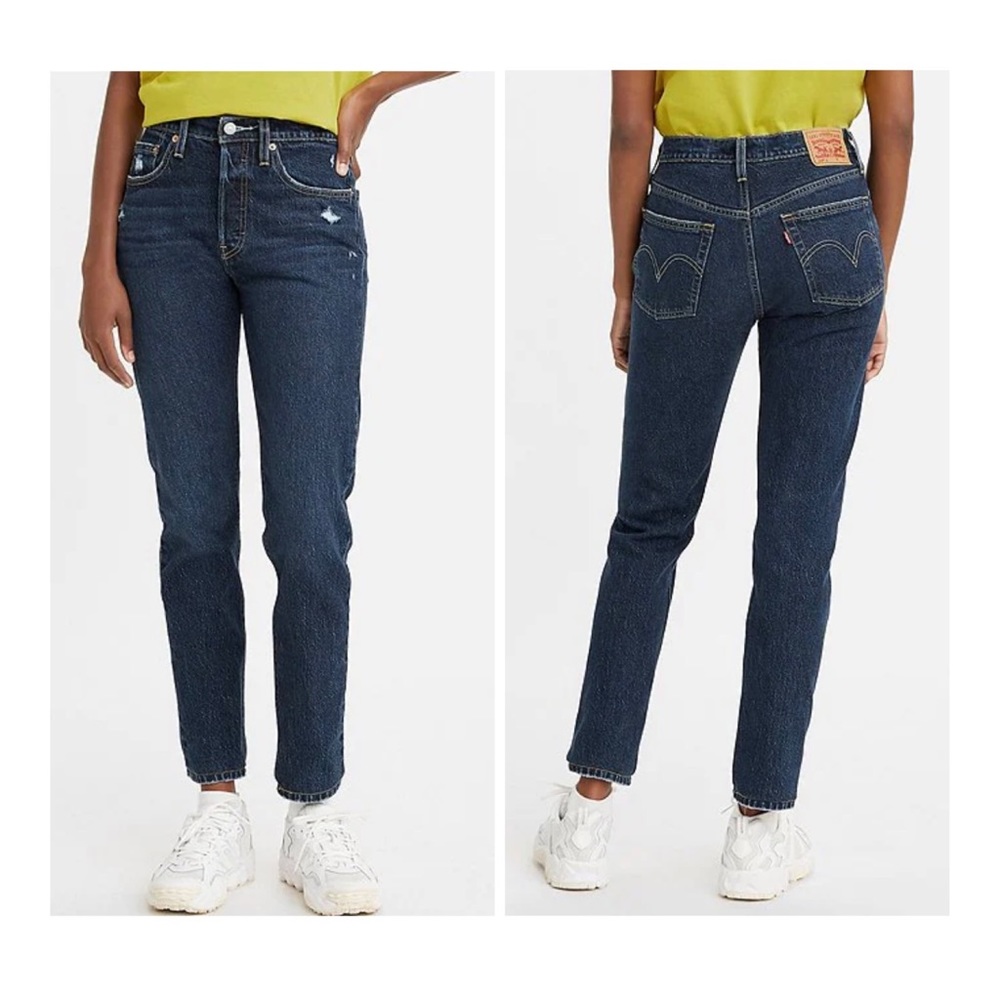 Levi’s Premium 501 Hi Rise Ripped Dark Blue Women’s Skinny Jeans Size 27x28 NWT